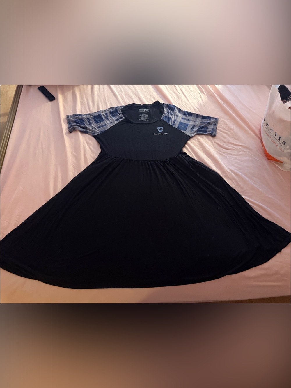 torrid Black Dress with Blue Plaid Sleeves